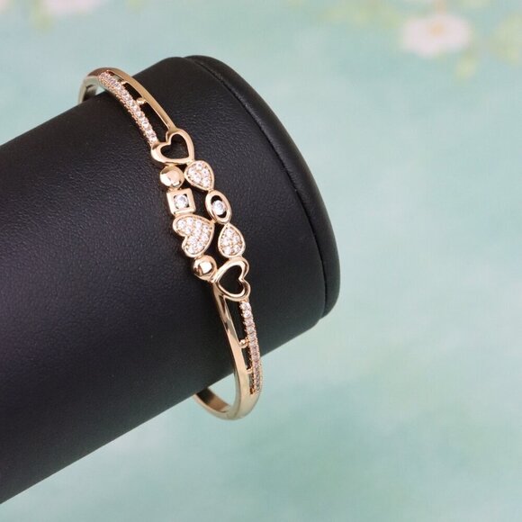 Rose Gold Heart Charm Bangle with Cubic Zirconia Accents, XPBL0602 - Picture 5 of 12